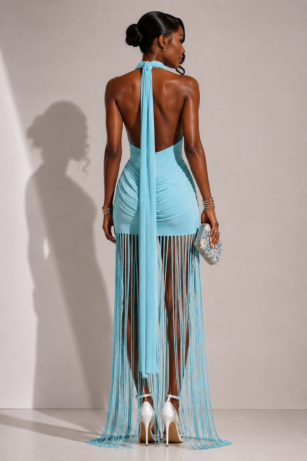 Robe dos nu à franges Riviera