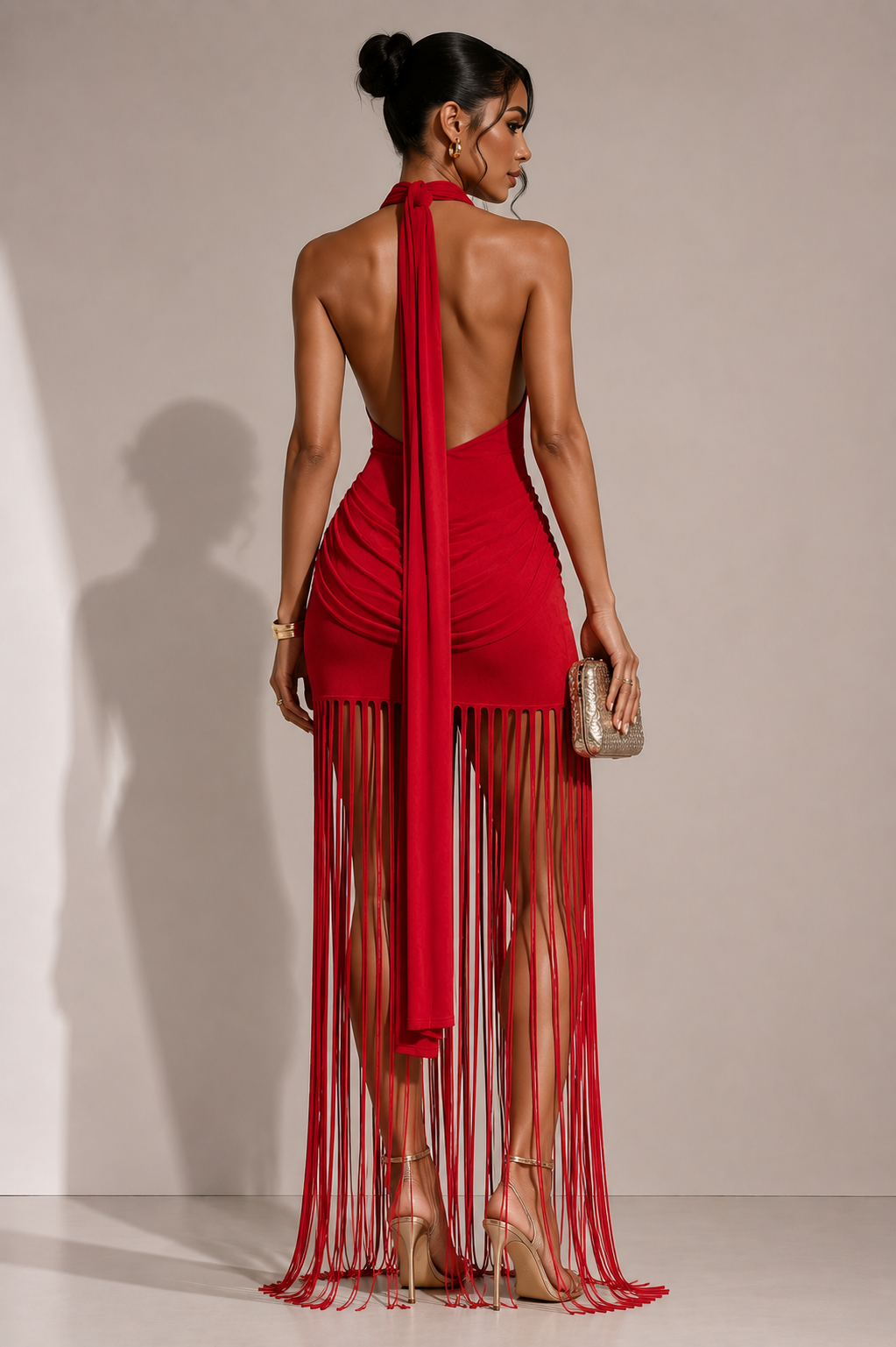 Robe dos nu à franges Riviera
